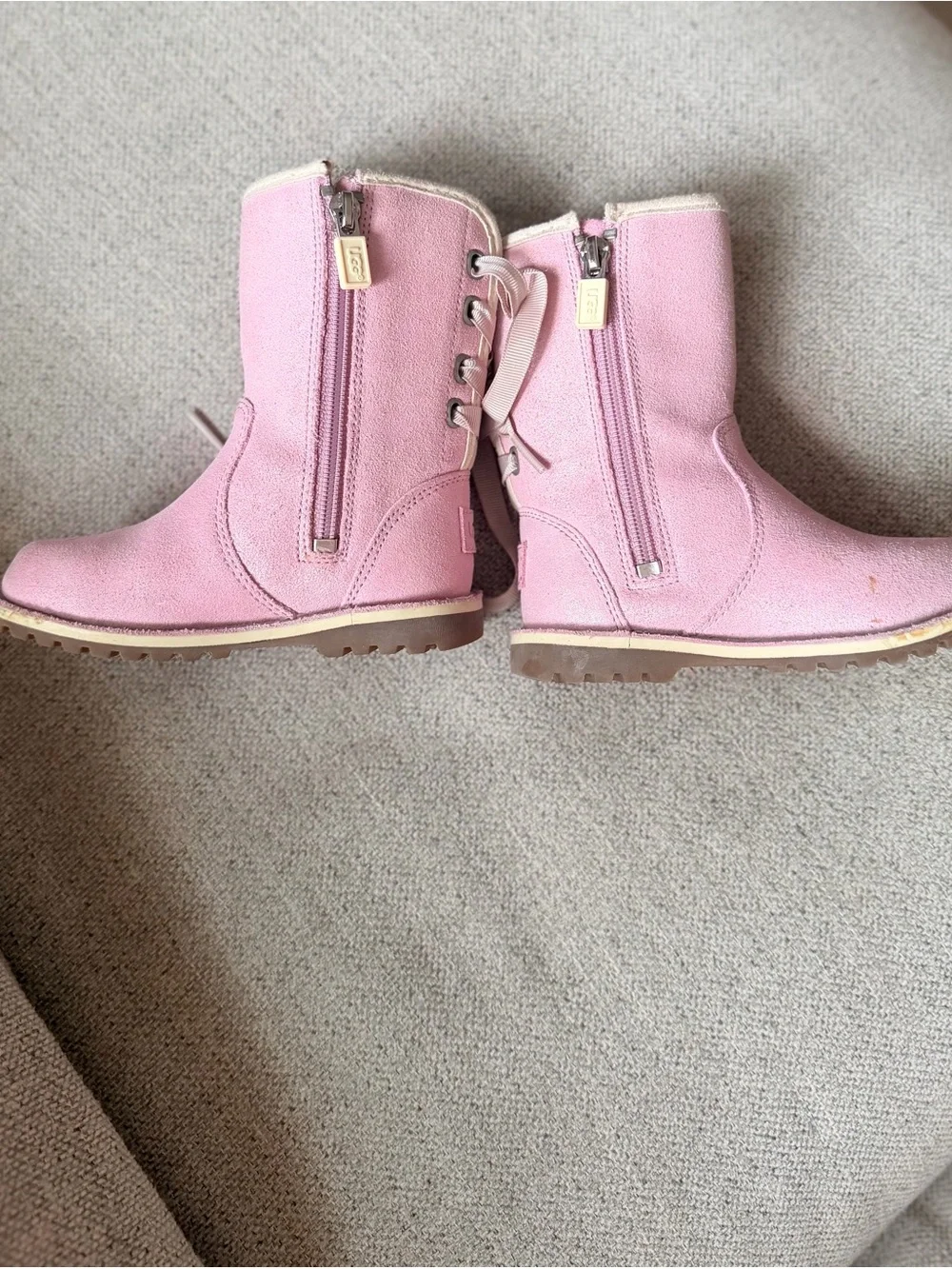 UGG Girls Light Pink Lace-Up Ankle Boots